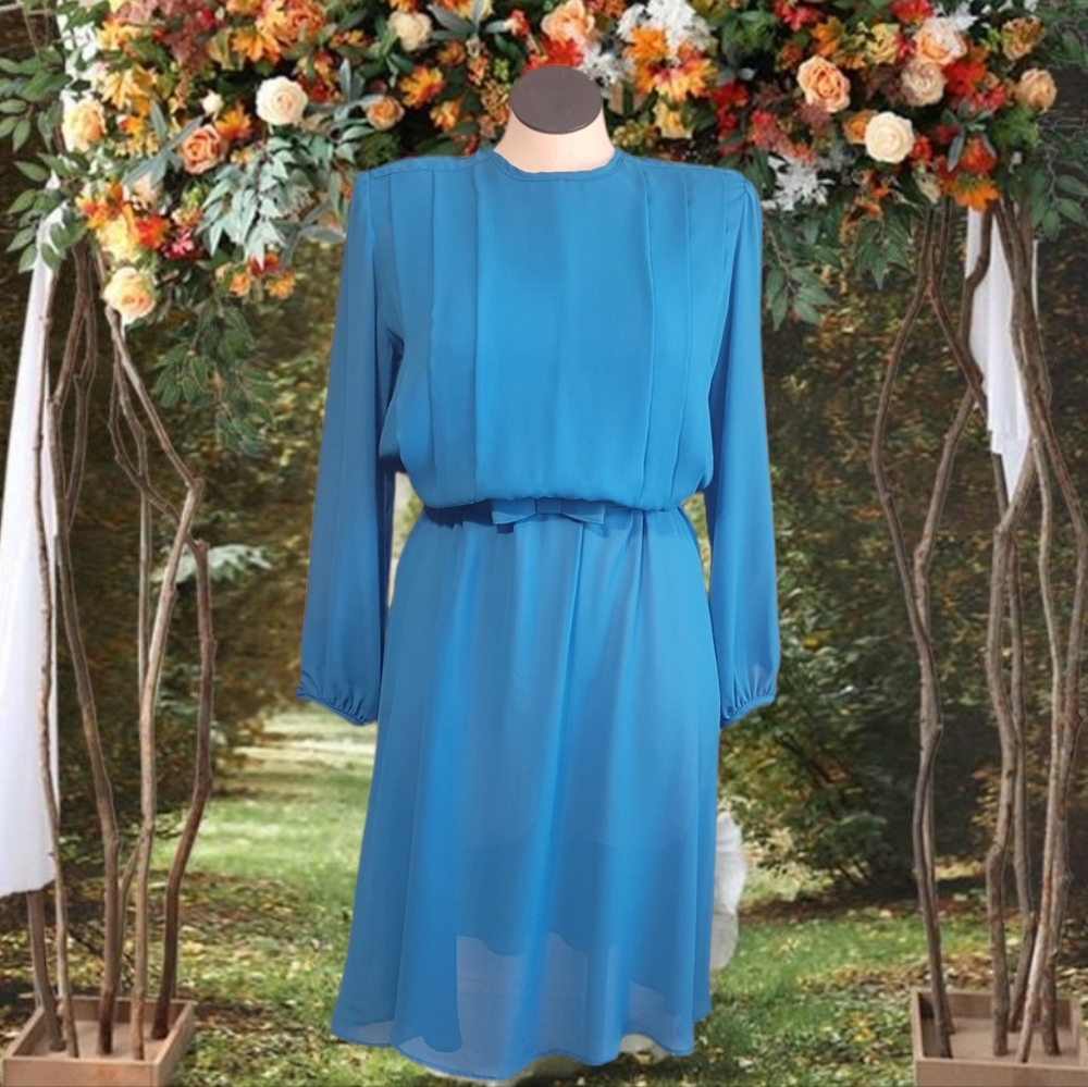 Vintage 80s Blue Sheer Dress